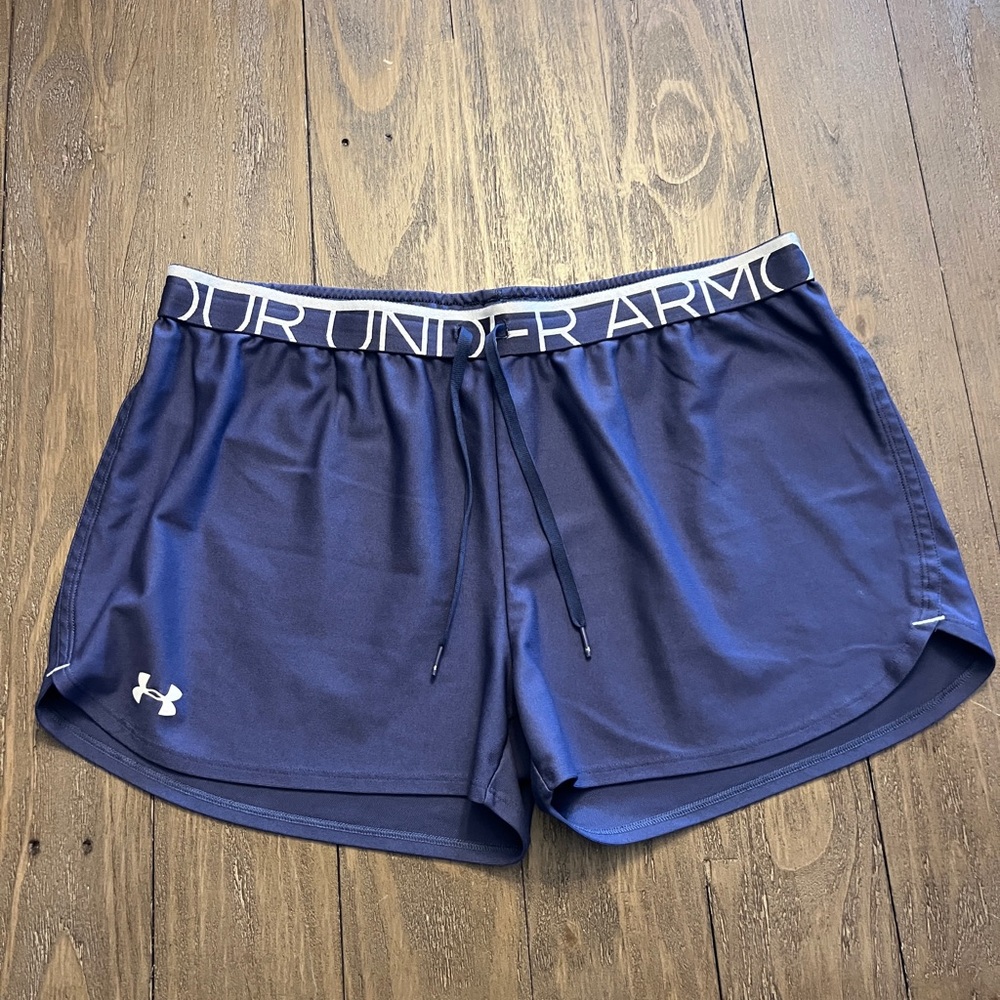 Under Armour Women's Navy Athletic Shorts with Logo Waistband